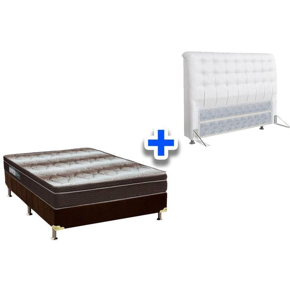 Cama Box King CRC + Colchão Ortopédico Light Ortobom + Cabeceira Dama Courano Branco