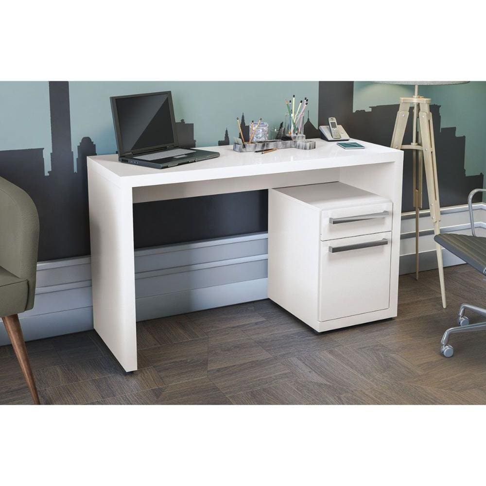 Escrivaninha p/ Escritório S970 c/ 1 Porta e 1 Gaveta Polipropileno Branco - Kappesberg