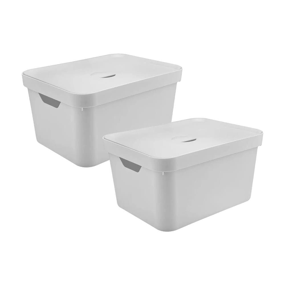 Kit 2 Caixa Organizadora Cube 32 Litros Com Tampa 46 x 36 x 24,5cm Branco - Ou