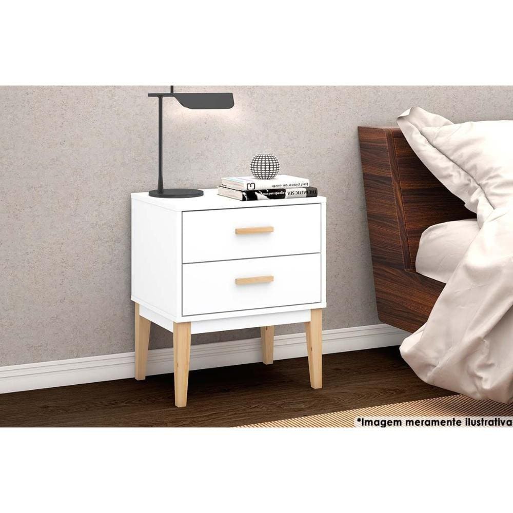 Mesa Cabeceira Infantil LE 6007 c/ 2 Gavetas Branco - Movelbento