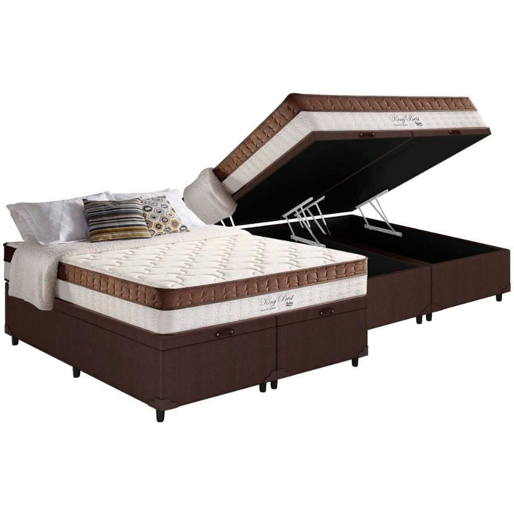 Cama Box Baú Queen: Colchão Molas Anjos King Best Superlastic + Base CRC Courano Brown(158x198)