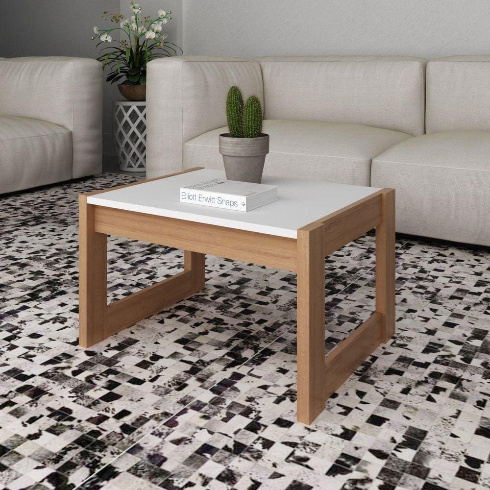 Mesa de Centro em Mdp Retangular Az1022 Amêndoa/Branco