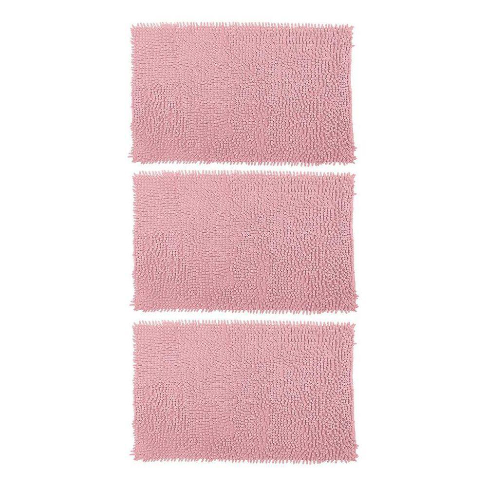 Kit 03 Tapetes De Banheiro Microfibra Bolinha 58X38Cm Rosa