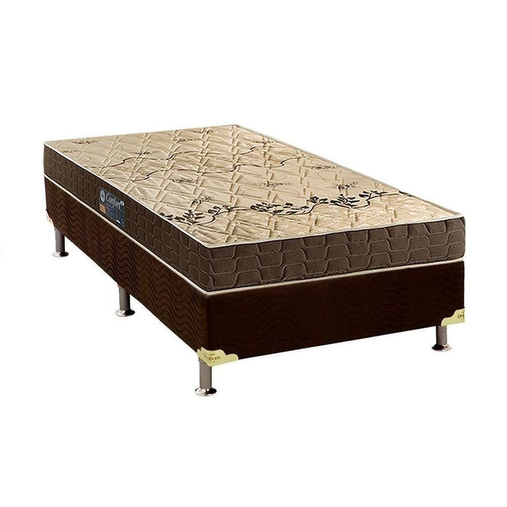 Cama Box Solteiro: Colchão Espuma Anjos D28 Confort + Base CRC Suede Brown(88x188)