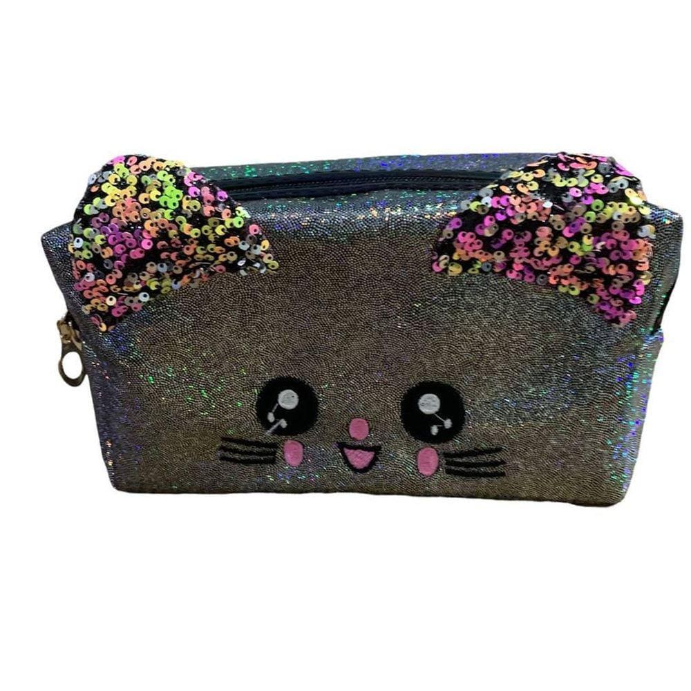 Estojo Necessaire Com Glitter Gatinho / Lápis / Maquiagem