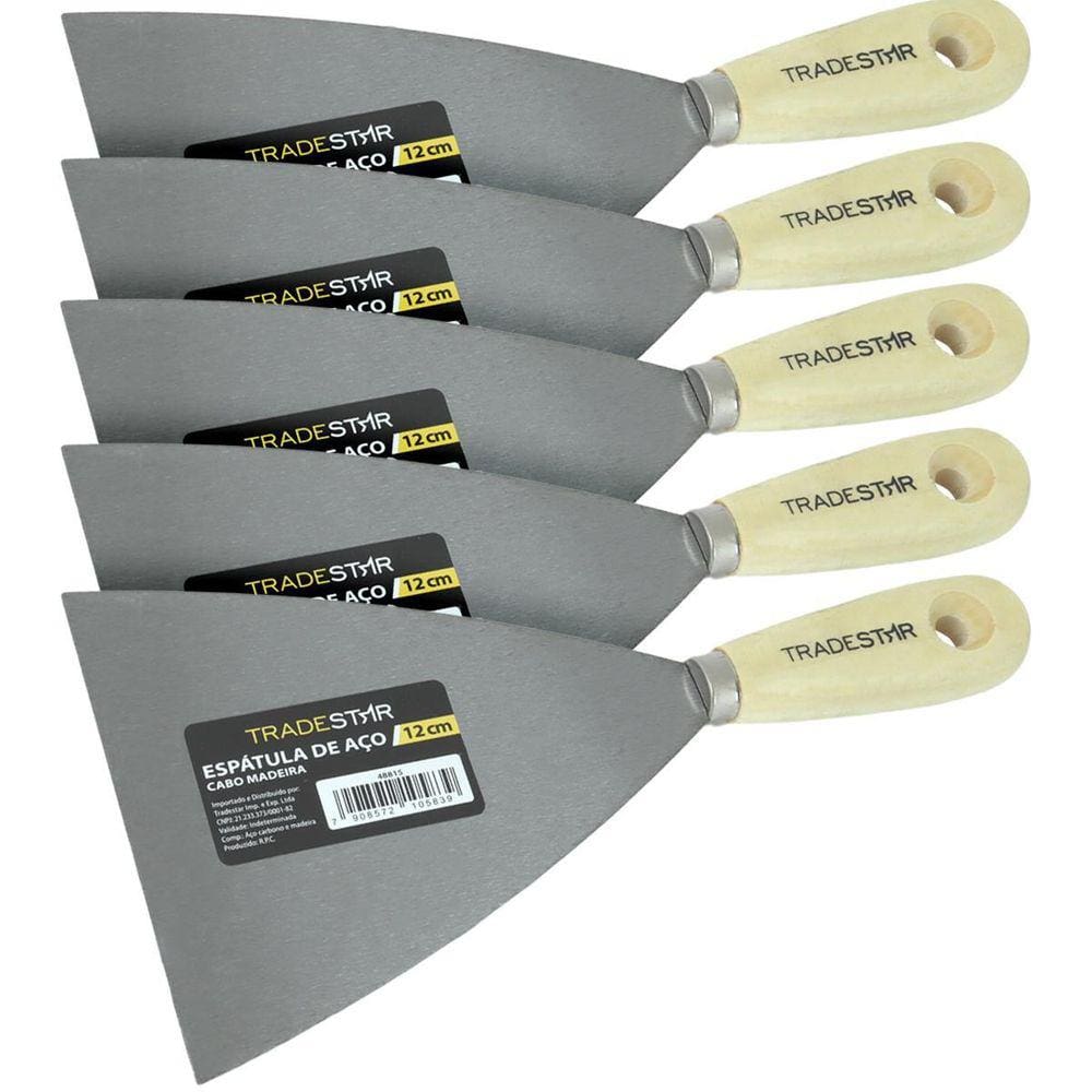 Kit 5 Espátula 12Cm Aço Gesso Massa Corrida Multiuso Drywal