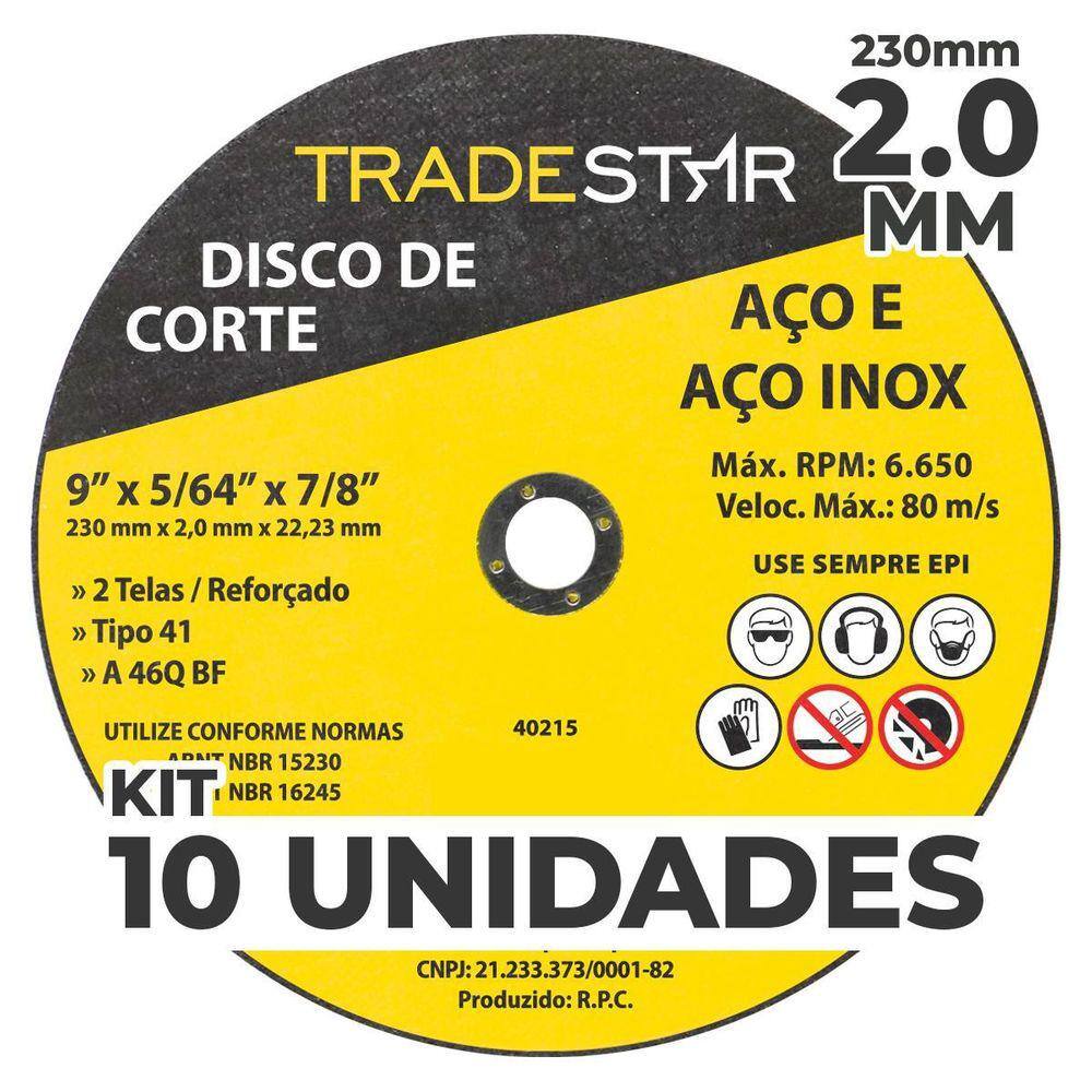 Kit Com 10 Disco De Corte Metal 9 230X2,0 Mm Furo 22/23 Mm