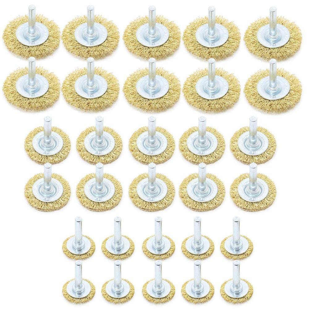 Kit Com 30 Escovas De Aço Circular Furadeira Com Haste 1/4