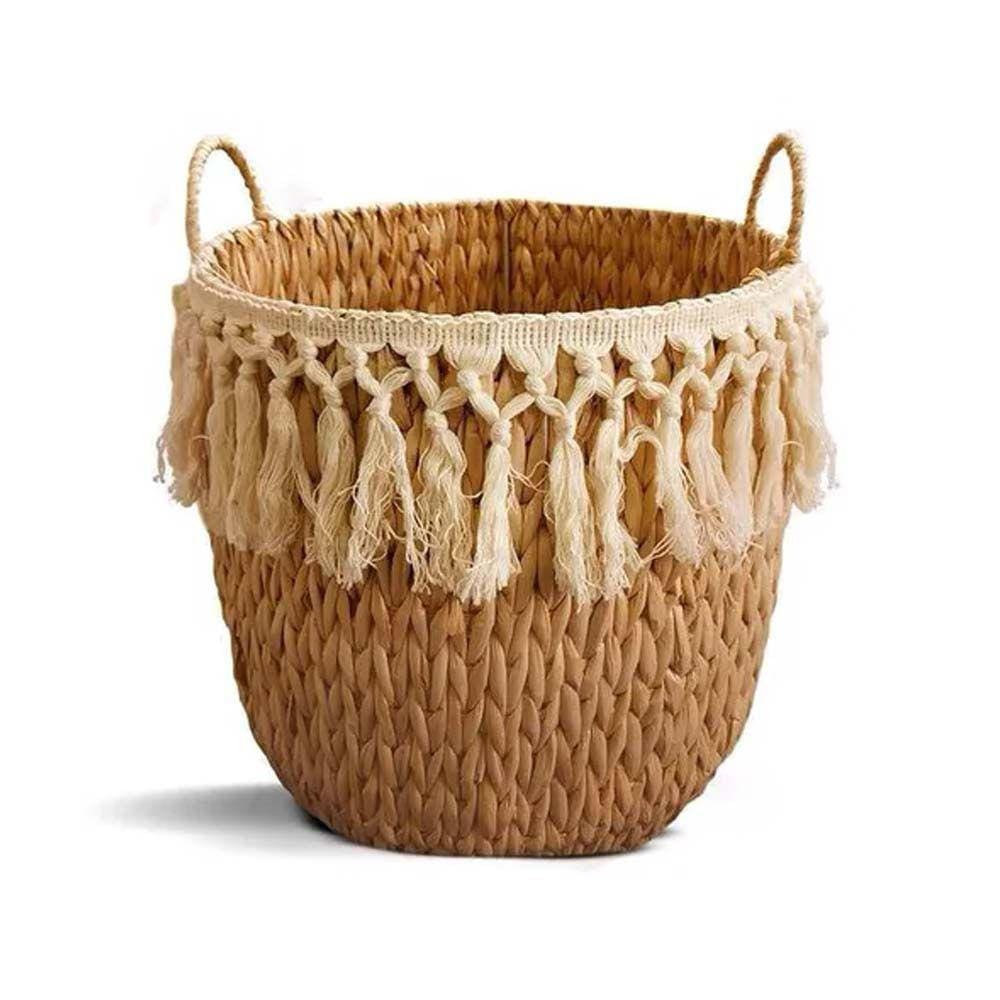 Cesto de Fibra Natural Folk com Franjas 29x35 - Yoi