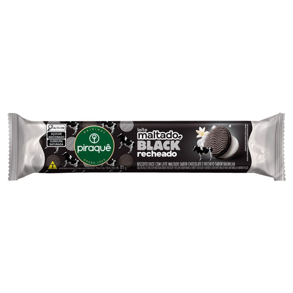 Biscoito Piraquê Leite Maltado Black Recheio Sabor Baunilha 85g