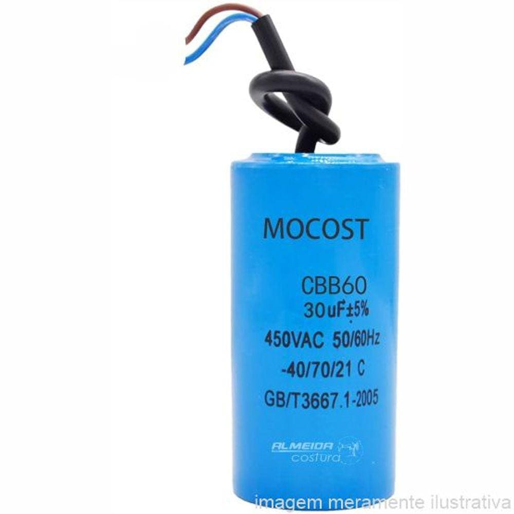 Capacitor Para Máquina De Costura Redondo Cbb60 30Uf 450V 50Hz 5% Com Fio
