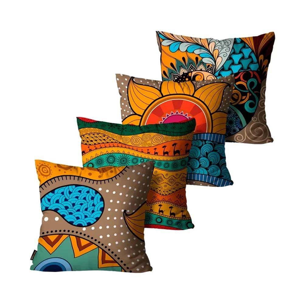 Kit com 4 Capas para Almofadas Mdecore Étnica Laranja 45x45