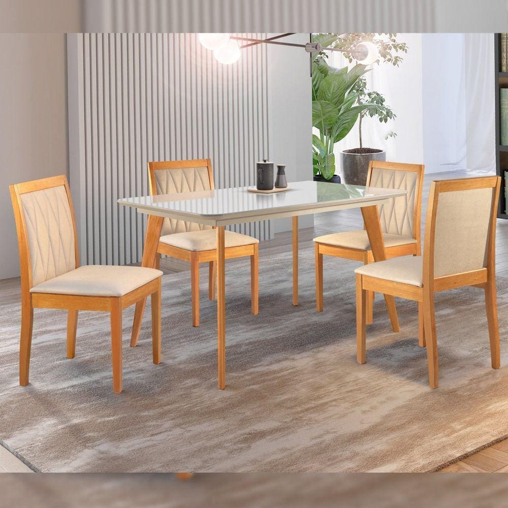 Conjunto Sala de Jantar Mesa Versales 120cm com 4 Cadeiras Hydra Cinamomo/Off White/Terra