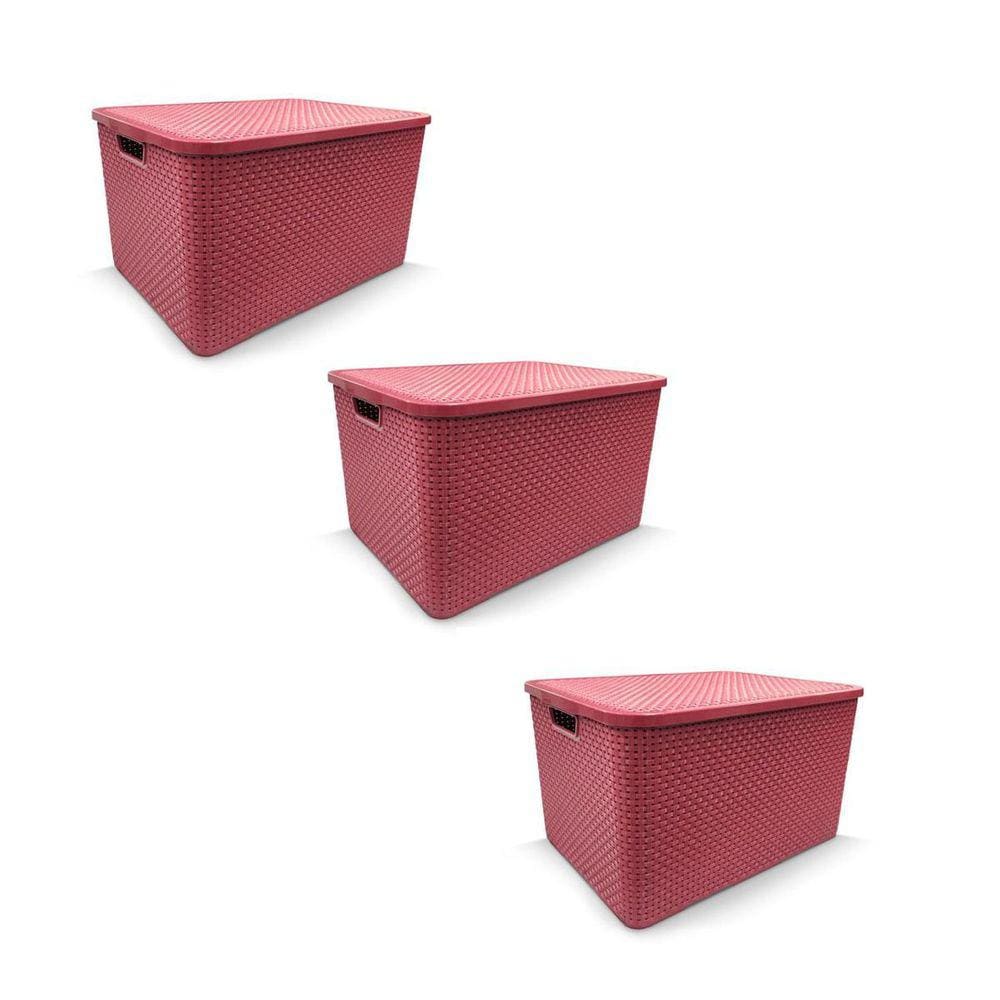 Kit 3 Caixa Organizadora Rattan Decorativa Com Tampa