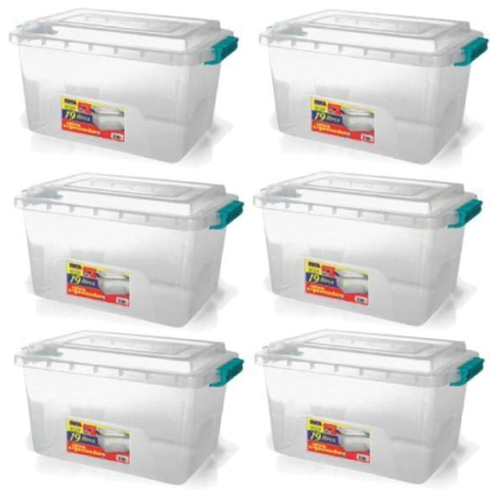 Kit 6 Caixas Organizadoras Transparente Tampa E Travas 19 L