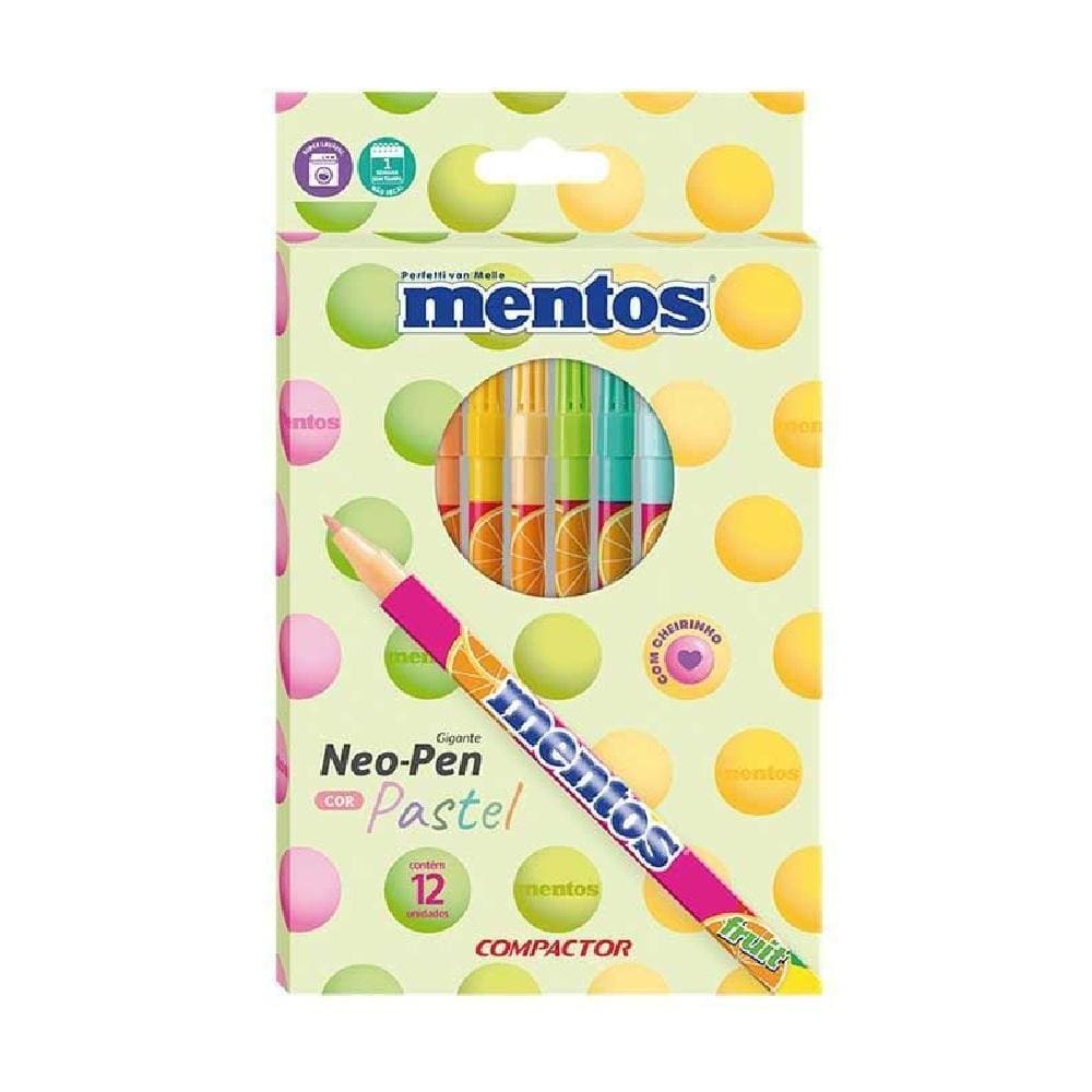 Caneta Hidrocor Mentos Neo Pen 12 Cores Pastel Compactor