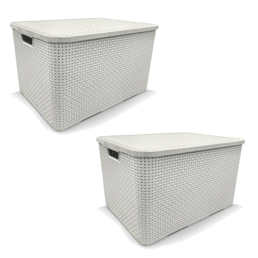 Kit 2 Cestos Organizador Rattan 7 Litros Branco Arqplast