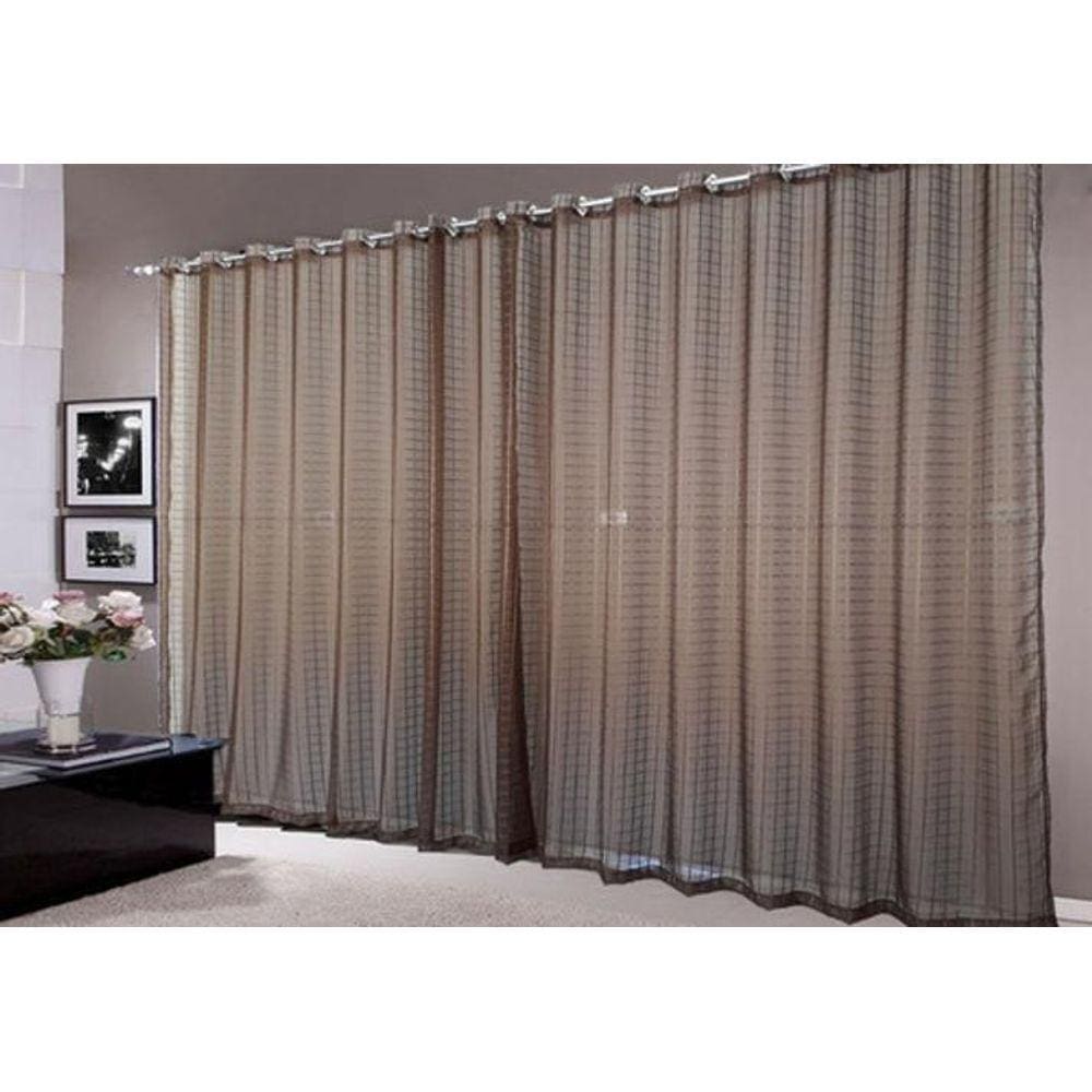 Cortina Pra Sala Grande Voal Quadriculado Marron 6,00X2,80