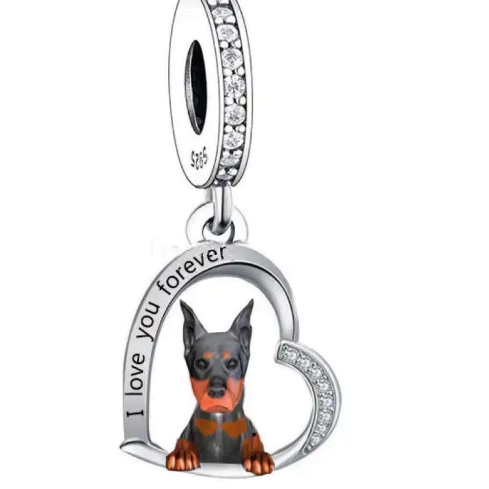 Berloque Charm Pingente Doberman Em Prata 925
