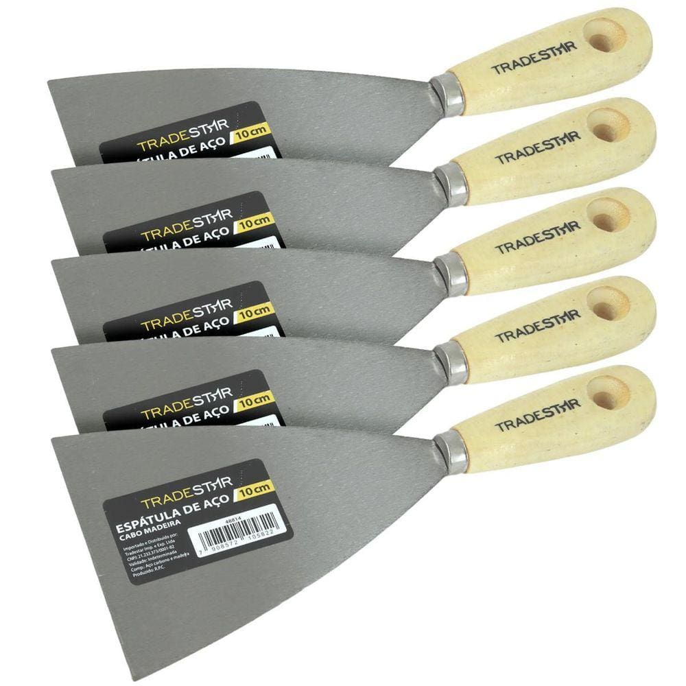 Kit 5 Espátula 10Cm Aço Gesso Massa Corrida Multiuso Drywal