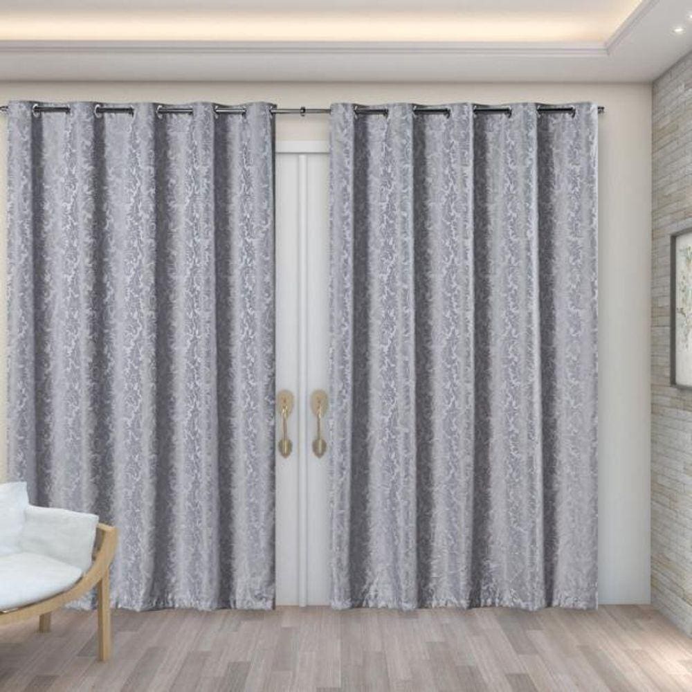Cortina Sala Semi Blackout Tecido Jacquard Cinza 5,00X2,80