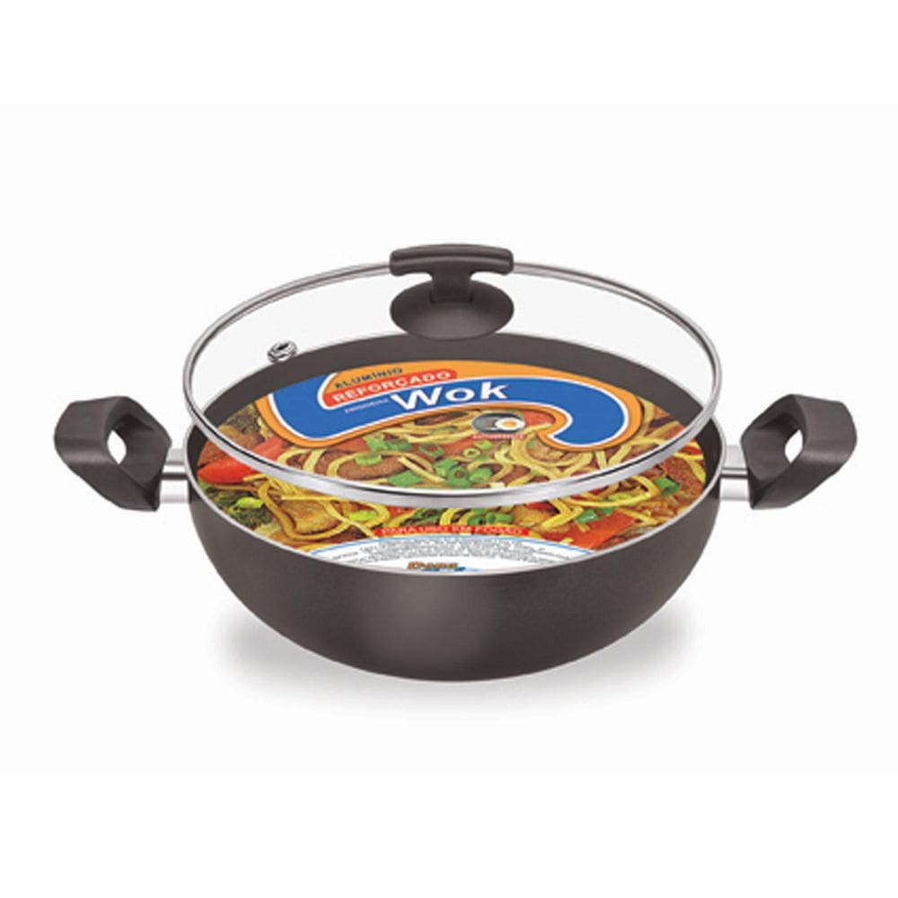 Wok 28 C/Alça E Tampa De Vidro - Preta 0.263 Dona Chefa