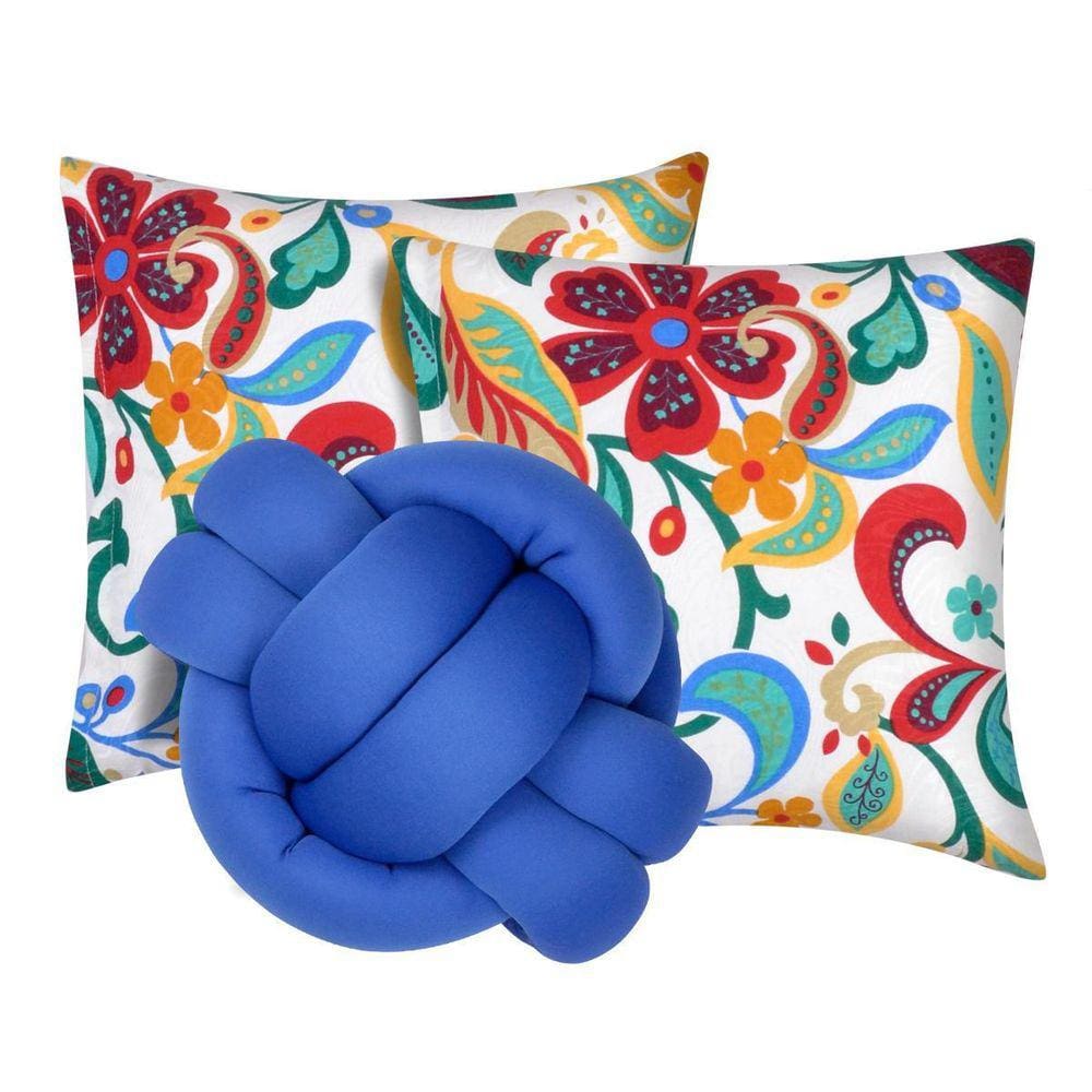 2 Almofadas Decorativas Cheias Sala Sofá + Almofada Nó Azul