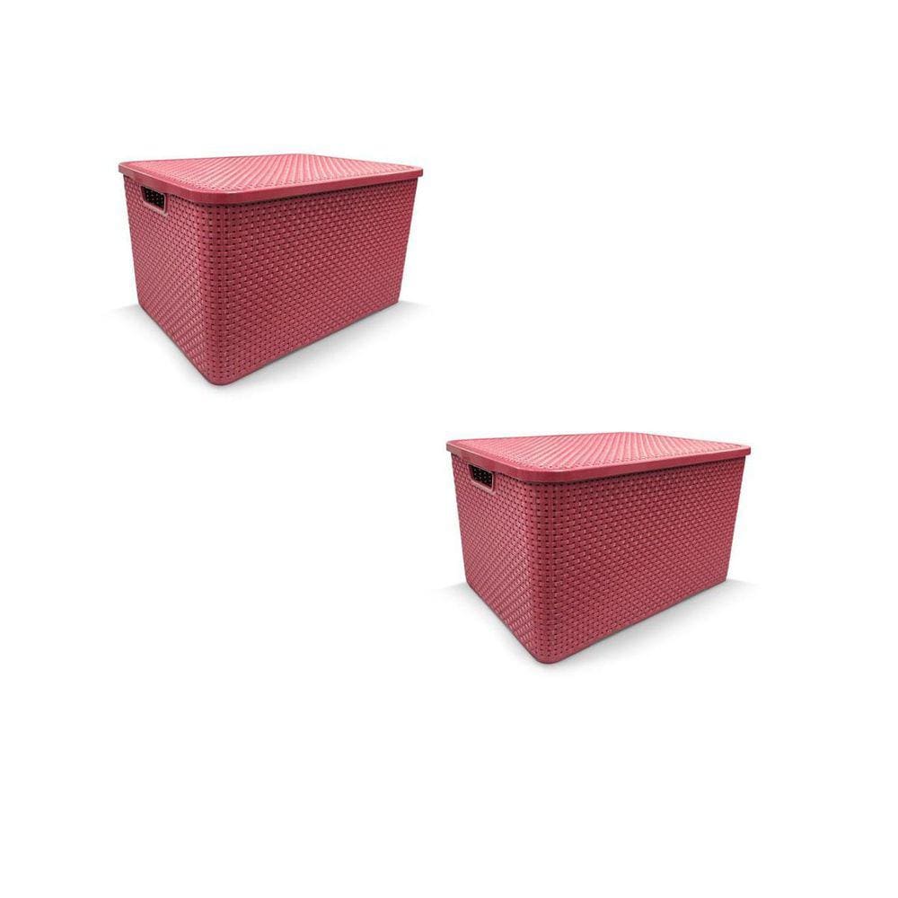 Kit 2 Caixa Organizadora Rattan Decorativa Com Tampa