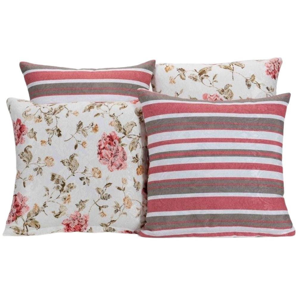 Kit 4 Capas De Almofada Para Sofá Estampa Listrado Floral