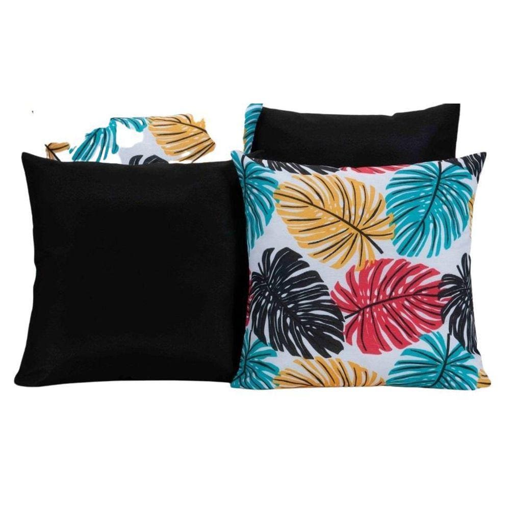 Kit 4 Capas De Almofadas Preto Com Folhas Coloridas