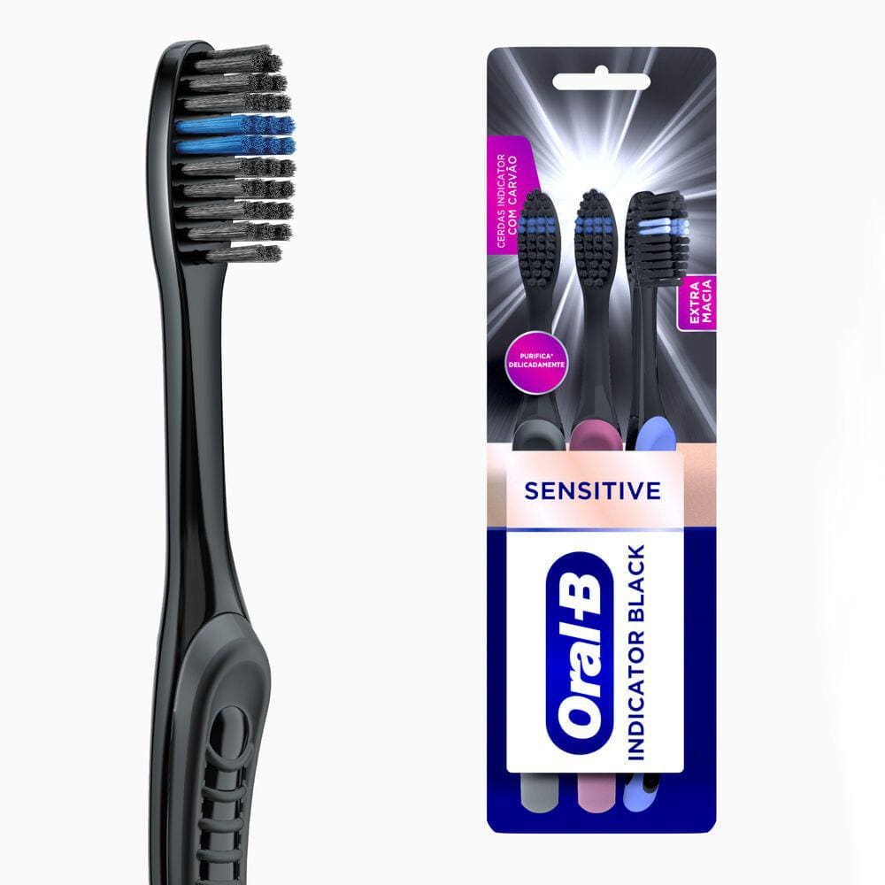 Escova Dental Oral-B Indicador Black Sensitive Extra Macia com 3 Unidades