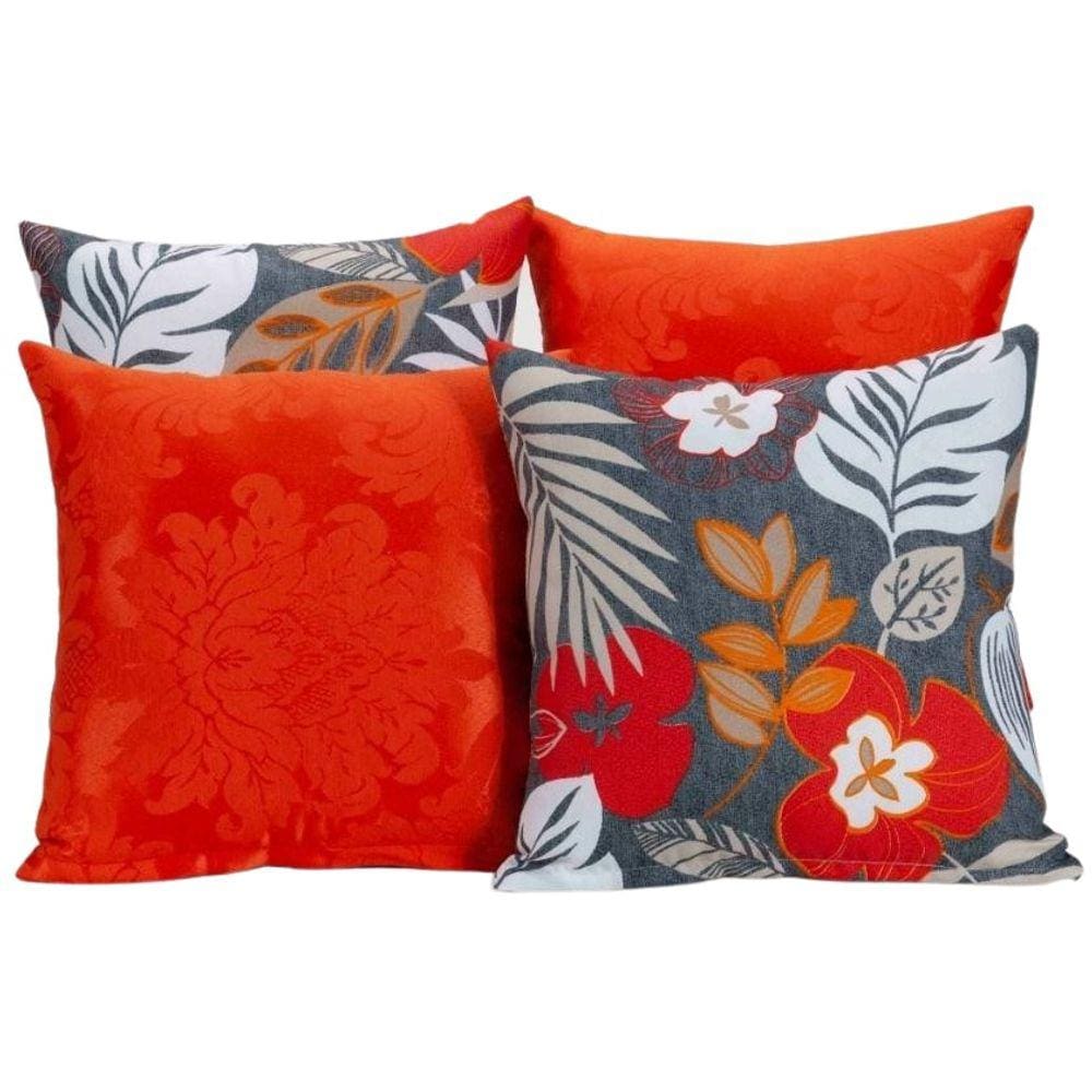 Kit 4 Capas De Almofada Para Sofá Estampa Laranja Floral