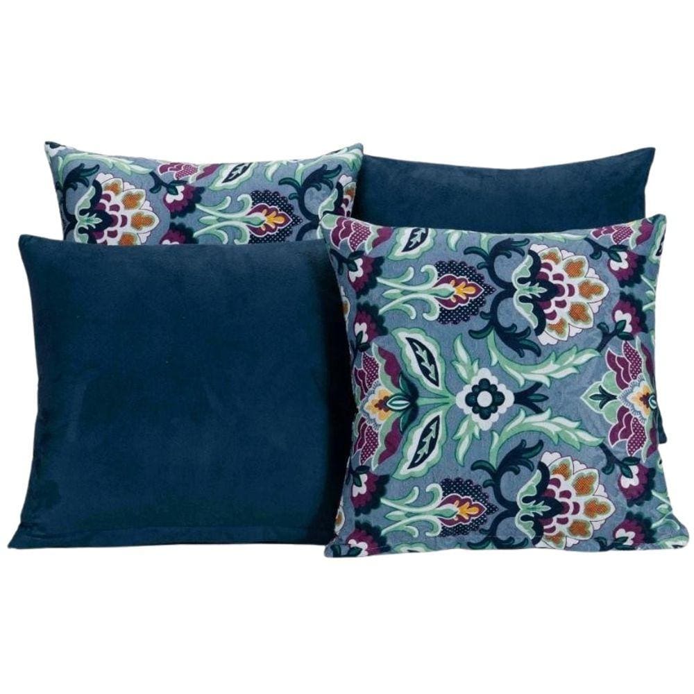 Kit 4 Capas De Almofada Para Sofá Estampa Azul Floral