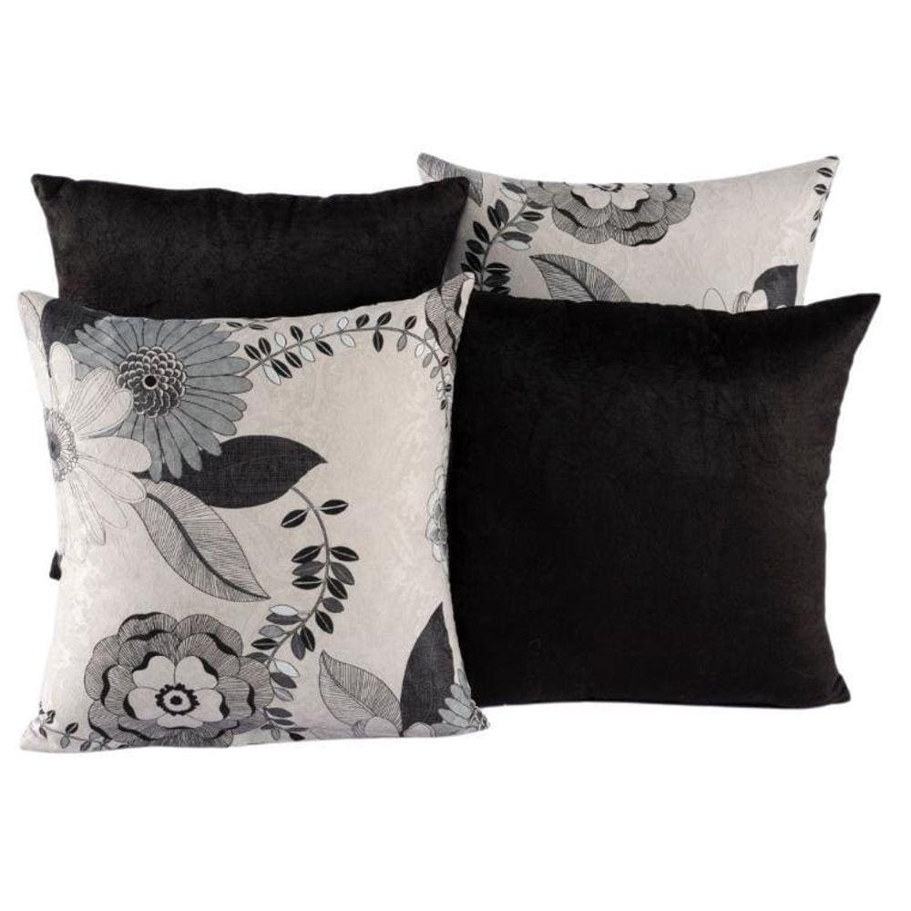 Kit 4 Almofadas Jacquard Decorativas 40X40 Preto - 005