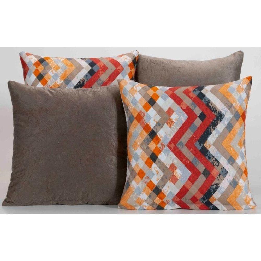 Kit 4 Almofada Decorativa Para Sofá Estampa Cáqui Ziguezague