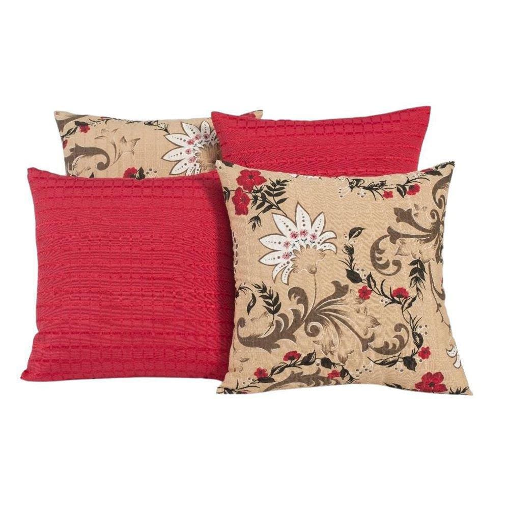 Kit 4 Almofadas Para Sofá Vermelho Com Flores Coloridas 001