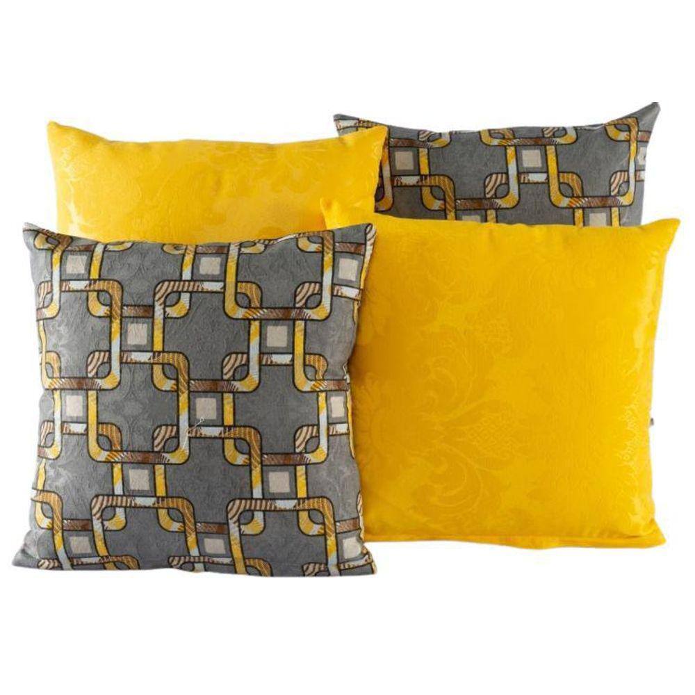 Kit 4 Almofadas Jacquard Decorativas 40X40 Amarelo - 001