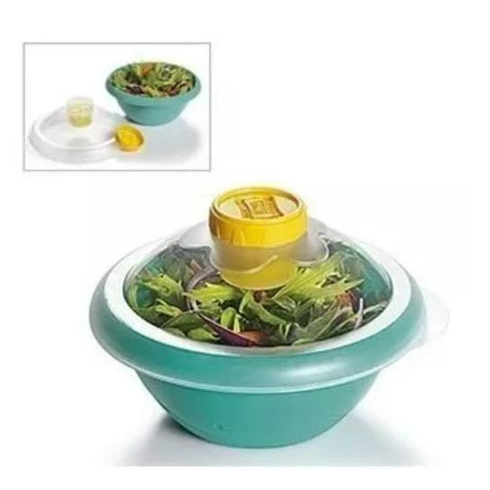Porta Salada Verde Com Compartimento Para Molho- Plasutil
