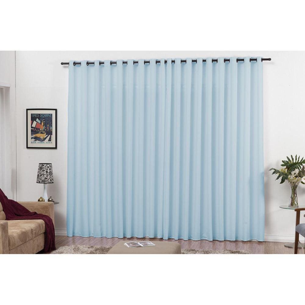 Cortina Quarto E Sala 3,00X2,50 Para Varão Azul Claro