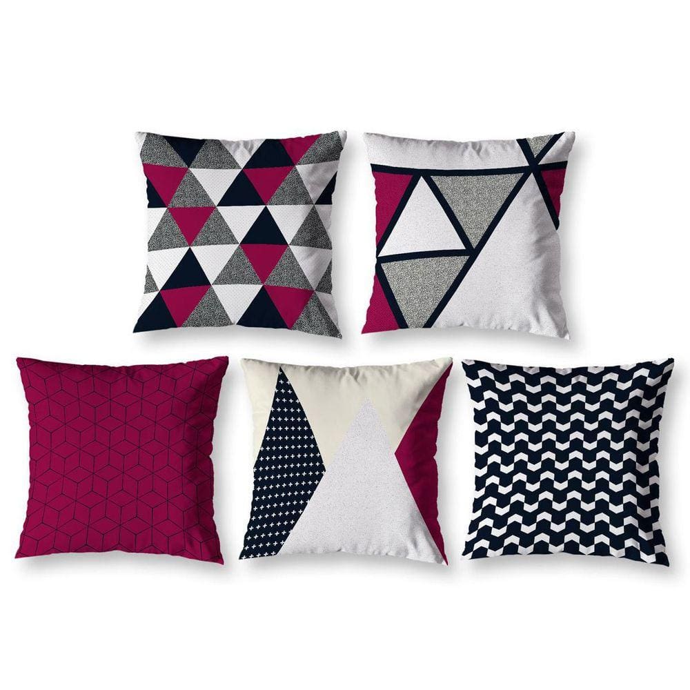 Kit 5 Almofadas Cheias 40Cm X 40Cm Estampadas Geo Vermelho