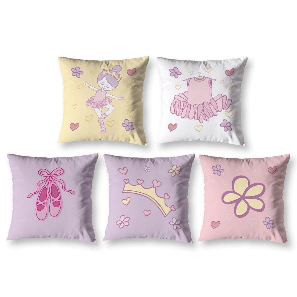 Kit 5 Almofadas Cheias Infantil 40Cm X 40Cm Zíper Bailarina
