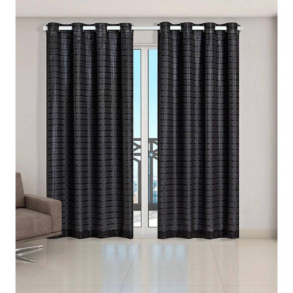 Cortina Voil Xadrez Sala, Quarto E Cozinha 5,00 X 2,50 Preto