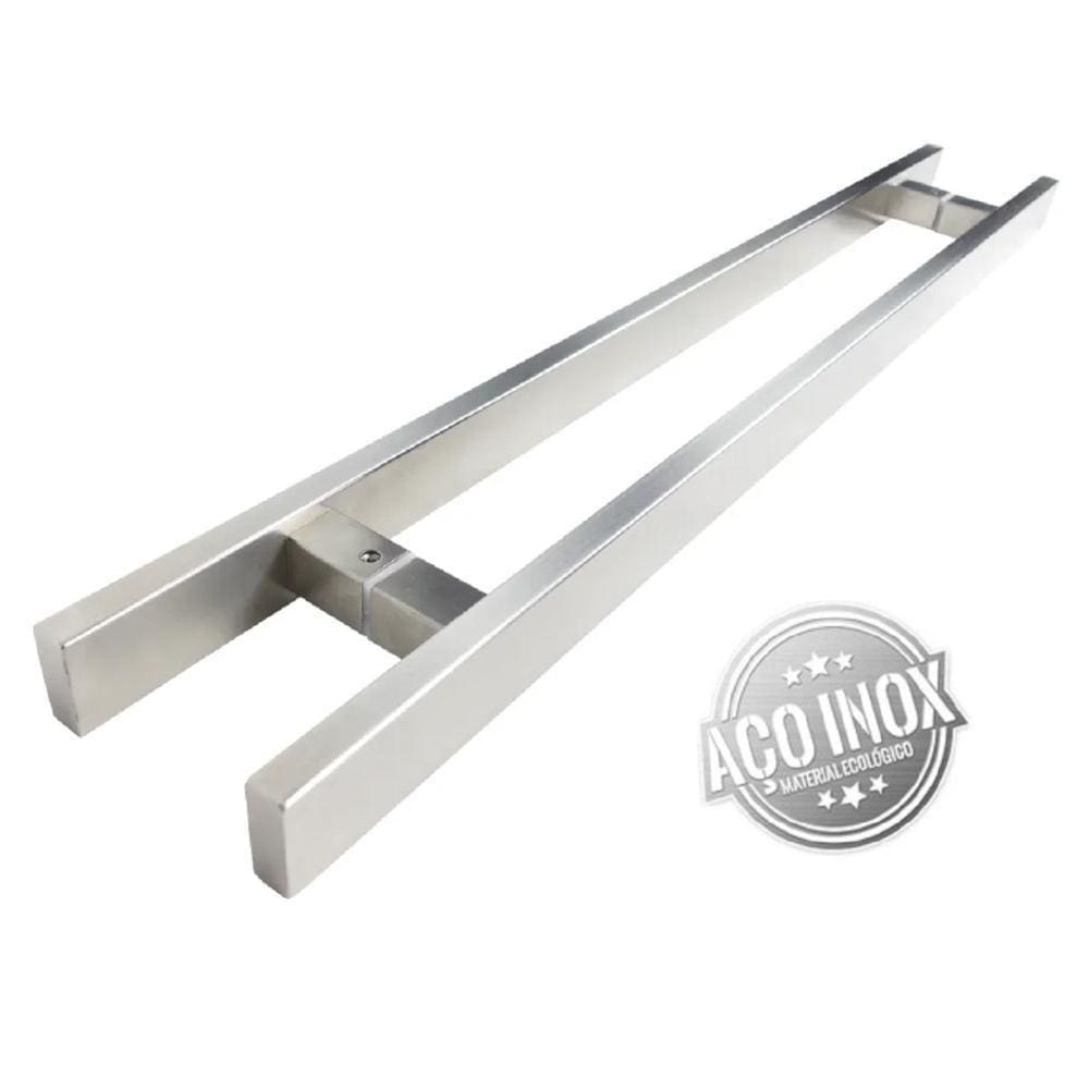 Puxador Inox Duplo Para Porta Barra Chata Escovado 60 Cm