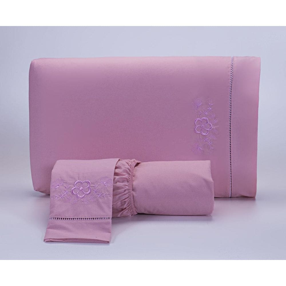 Jogo Lençol Casal Super King 3 Peças 200 Fios Rose Algodão