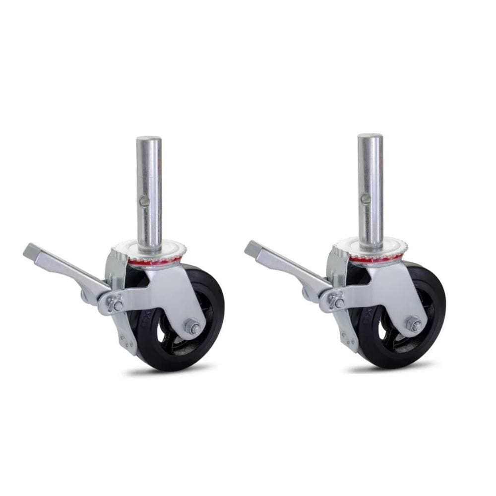 Kit 02 Rodizio Para Andaime Roda De Borracha Ferro Giratório