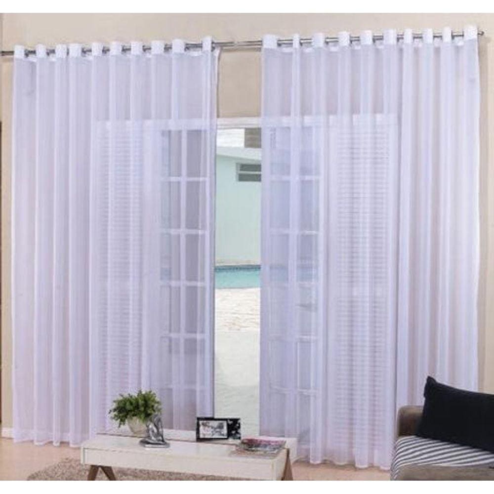 Cortina Voal Branco Sala Ou Quarto 3,00X2,50 Ilhós Cromado