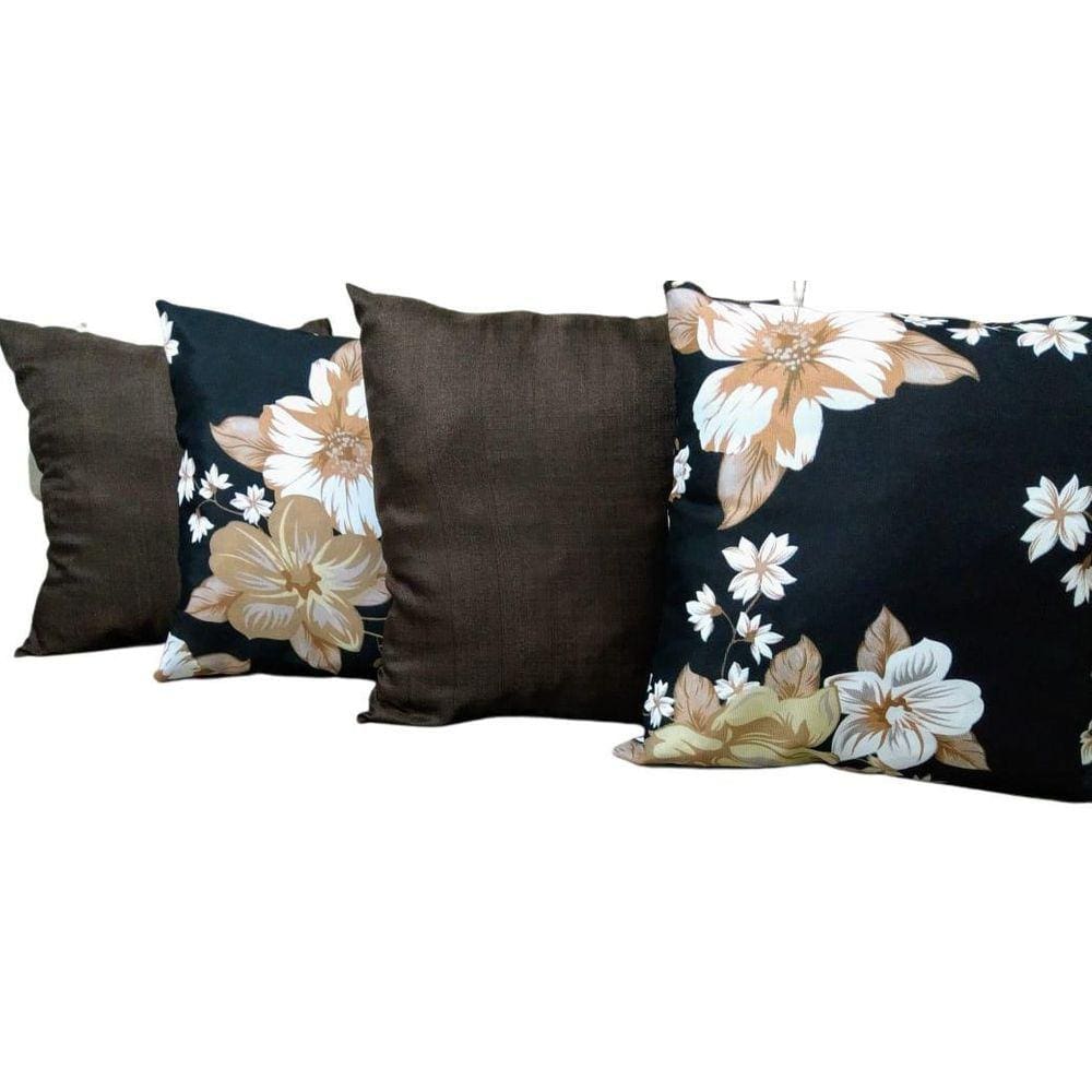 Kit 4 Capas Almofada Floral Marrom 45x45cm - Thais Enxovais