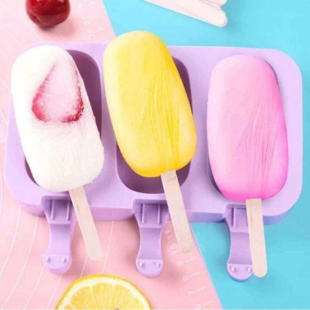 Forma Sorvete Picolé Silicone 50 Palitos 3 Cavidades E Tampa