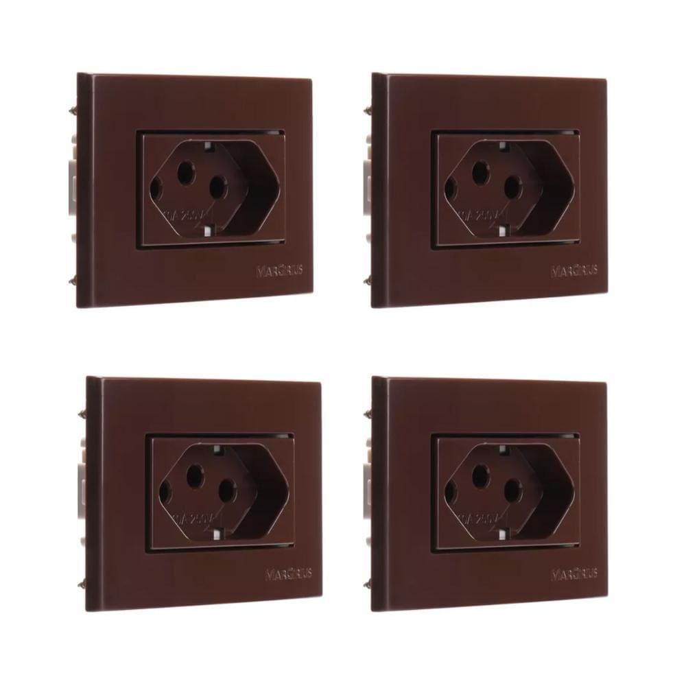 Kit Com 04 Tomada Para Moveis Margirius 2P+T Marrom 20A 250V