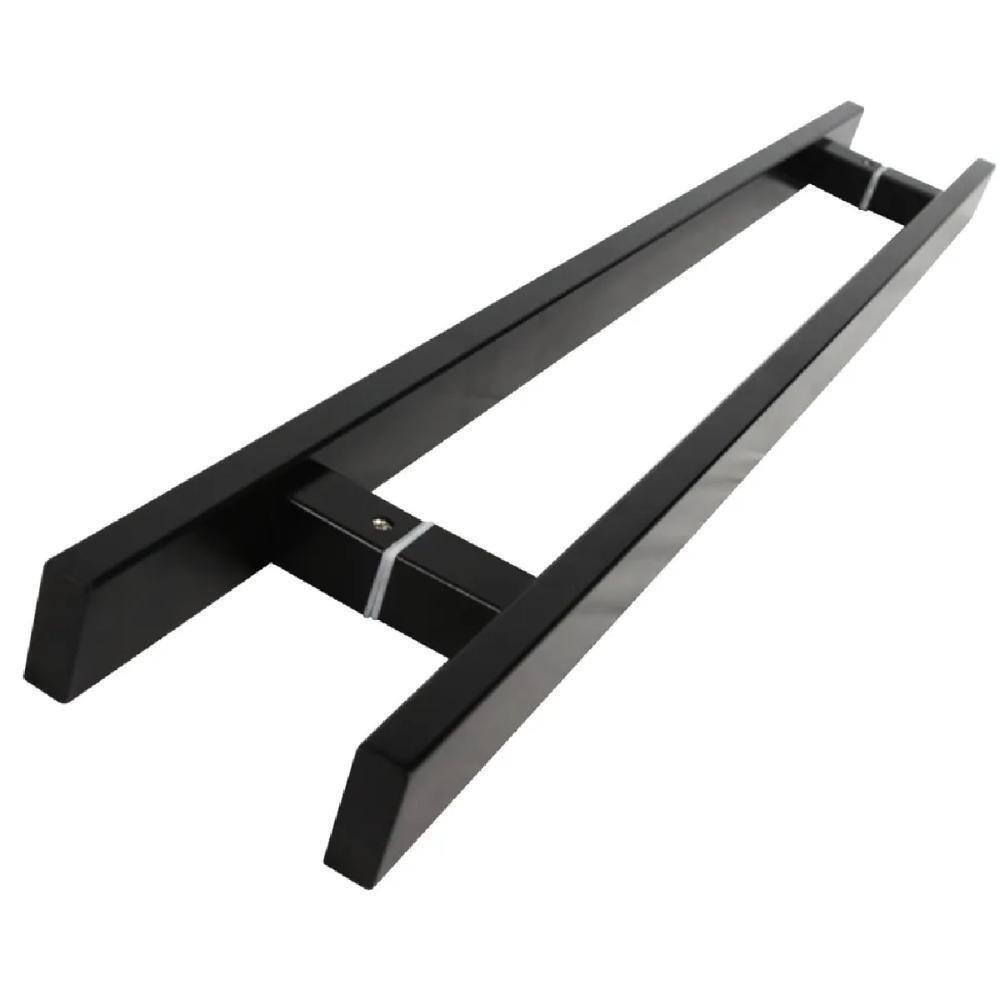 Puxador Inox Duplo Para Porta - Barra Chata Preto - 80 Cm